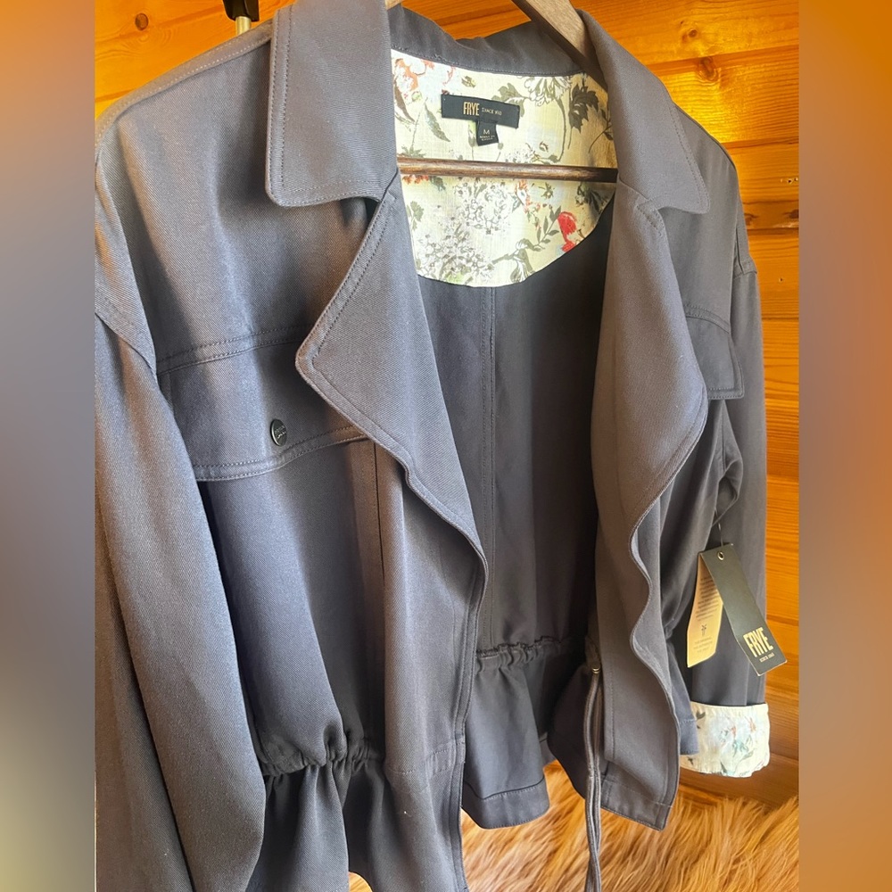 FRYE- Moto jacket Stone Gray with floral accent size M